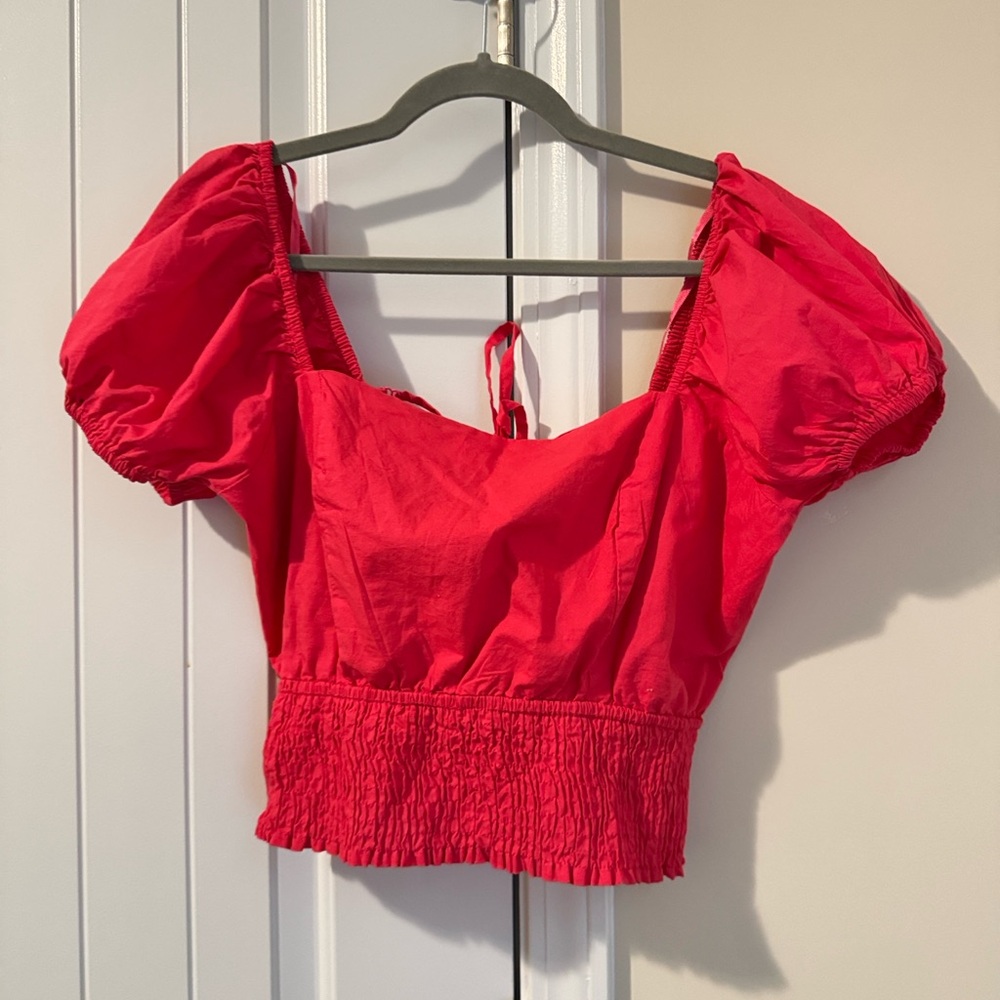 Red Puff Sleeve Women's Top - Picture 2 of 3